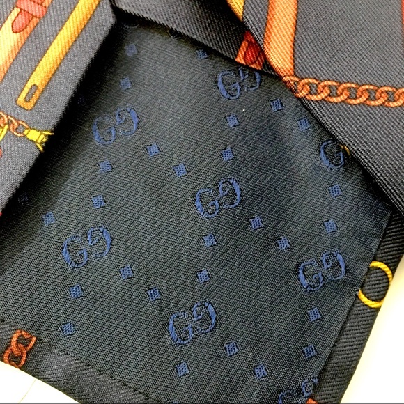 Gucci Blue Graphic Silk Equestrian Bit Neck Tie - Picture 4 of 6